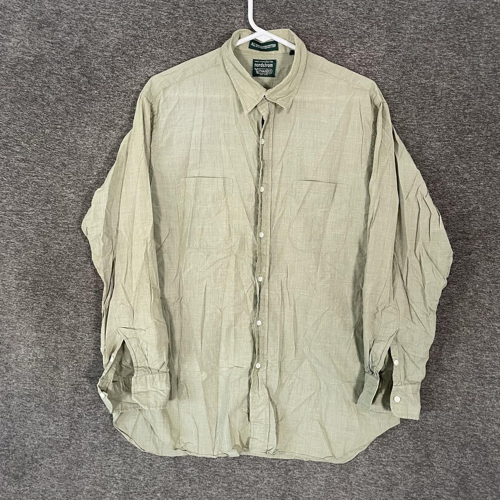 Gitman Bros Shirt Men Large Green Check Cotton Long Sleeve Nordstrom Vintage USA